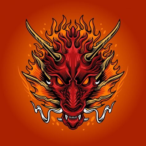 Dragon Fire Drawing, Dragon Head Drawing, Fire Drawing, Head Drawing, Dragon Face, Vector Cartoon, Dragon Head, Fire Dragon, Fantasy Dragon