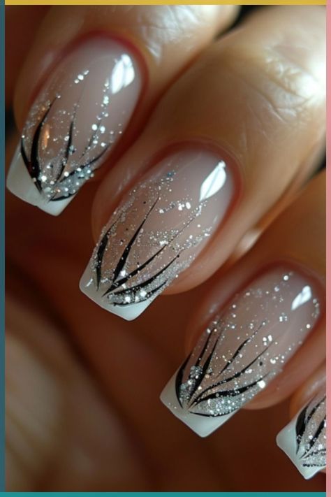 Nail Art Glitter Sparkle, Elegant Nail Art, Fancy Nails Designs, White Nail Art, Pretty Nail Art Designs, White Nail Designs, Best Nail Art Designs, Pretty Nail Art, Trendy Nail Art