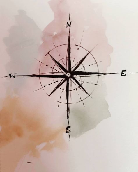 Compass Painting Ideas, Compus Drawing Ideas, Vintage Compass Drawing, Compass Doodle, Compass Aesthetic, Compass Images, Compass Sketch, Compass Painting, Compass Watercolor