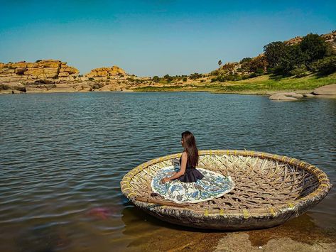 Hampi Photography Poses, Hampi Aesthetic, Hampi Photoshoot, Hampi Photography, Travel Pose, India Travel Guide, India Photography, Hampi, Boat Painting