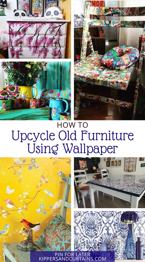 I have been upcycling furniture for many years now. It is a great thing to do, as well as being good for the environment, re-purposing things also saves money and is a very satisfying thing to do. In the past I have used wrapping paper, cool wallpaper, mineral paint, emulsion and oil paint and even sticky backed plastic to revamp old furniture. Read article for more! #upcycle #upcycling #oldfurniture #craft #diy #revamp #upcyclingproject #upcyclingideas Furniture With Wallpaper, Upcycle Home, Sideboard Upcycle, Upcycle Furniture, Wallpaper Crafts, Diy Storage Rack, Upcycling Furniture, Sticky Back Plastic, Garden Retreat