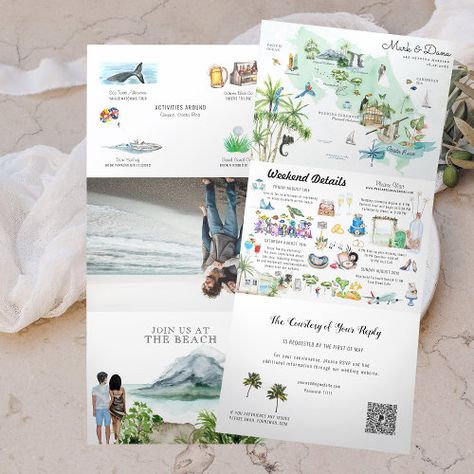 $4.34 | Costa Rica | Destination Wedding Itinerary - illustrated wedding invitation, watercolor, wedding itinerary timeline, custom wedding map, wedding weekend schedule, rustic coastal wedding, seaside wedding, ocean themed wedding, beach wedding weekend, costa rica Destination Wedding Itinerary, Ocean Wedding Theme, Wedding Invitation Watercolor, Itinerary Invitation, Custom Wedding Map, Illustrated Wedding Invitations, Costa Rica Wedding, Ocean Wedding, Wedding Itinerary