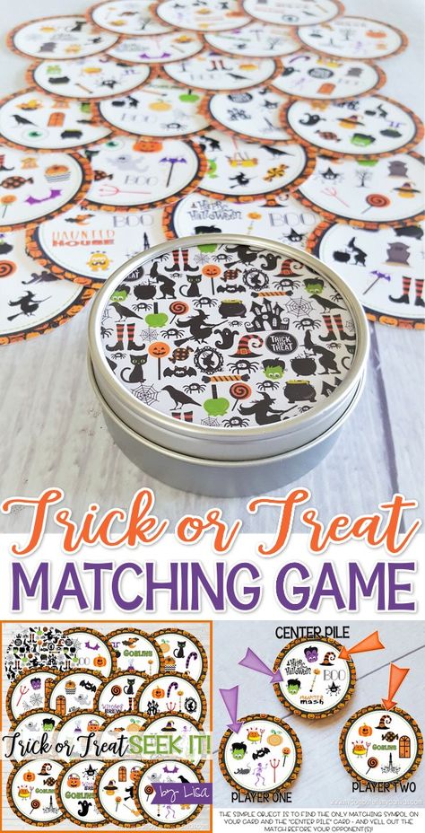 Spot It Game Printable Free, Juegos Halloween, Printable Matching Game, Trick Or Treat Printable, Halloween Board Game, Labor Day Crafts, Fun Halloween Games, Halloween Class Party, Lds Printables