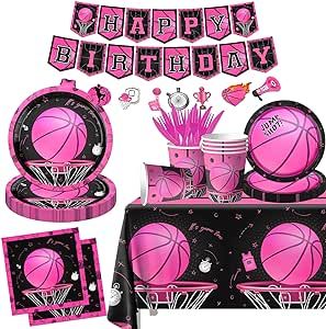 Basketball Party Decorations, 142Pcs Pink Basketball Sports Theme Party Supplies Tableware Include Basketball Plates and Napkins,Cups,Banner,Tablecloth for Girls Boys Basketball Birthday Decorations Basketball Birthday Decorations, Sports Theme Party, Basketball Party Decorations, Basketball Theme Birthday, Basketball Theme Party, Basketball Girl, Basketball Decorations, Pink Basketball, Sports Party Decorations