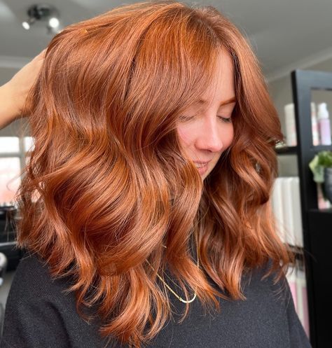 Mid Length Cowboy Copper Hair, Fox Orange Hair, Light Golden Copper Hair, Mid Length Red Hair, Medium Copper Hair, Copper Hair Long, Golden Copper Hair, Cooper Hair, Dark Ginger Hair