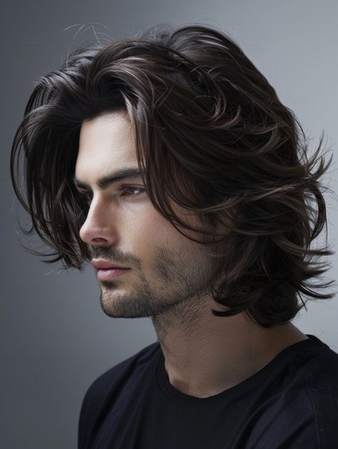 Men Wavy Long Hair, Mens Shaggy Hair, Long Haircut Man, Wavy Male Hair, Longish Hair Men, Straight Slicked Back Hair, Mens Mid Length Hairstyles Straight Hair, Long Hairstyles For Men Straight Hair, Medium Long Wavy Hair