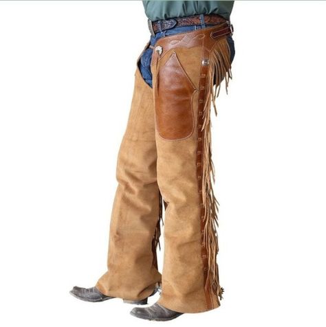 Western Jacket Women, Cowboy Chaps, Western Chaps, Leather Top Hat, Riding Chaps, Mountain Men, Fringe Fashion, Mens Cowboy, Leather Pant