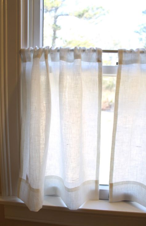 Linen Cafe Curtains Gathered Cafe Curtains MANY SIZES made | Etsy Curtain Measurements, Linen Cafe Curtains, Country Kitchen Curtains, White Valance, Sheer Valances, Linen Valances, Half Curtains, Measuring Curtains, Narrow Lot House