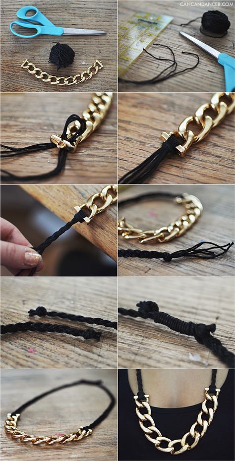 DIY Chain & Braid Necklace Chain Braid, Diy Chain, Braided Necklace, Necklace Tutorial, Creating Jewelry, Diy Schmuck, Bijoux Diy, Handmade Necklace, Jewelry Patterns