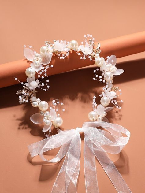 Recuerdos Primera Comunion Ideas, Diy Hair Accessories Ribbon, Baby Crown, Women Floral Blouse, Ribbon Garland, Bridal Headwear, Bride Headband, Embellished Headbands, Bride Hair