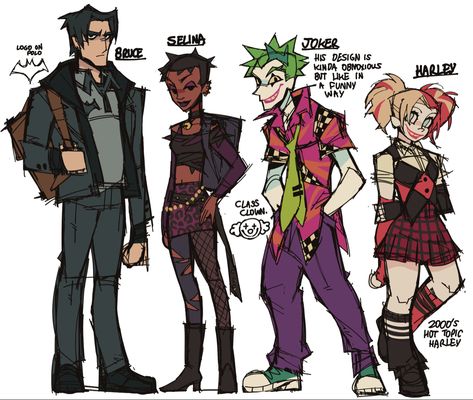 #bruce #brucewayne #joker #selina #selinakyle #harleyquinn #dc Gotham High, Noodle Art, The Noodle, Arte Monster High, Some Sketches, How Its Going, Swag Art, Cute Anime, Cute Art Styles