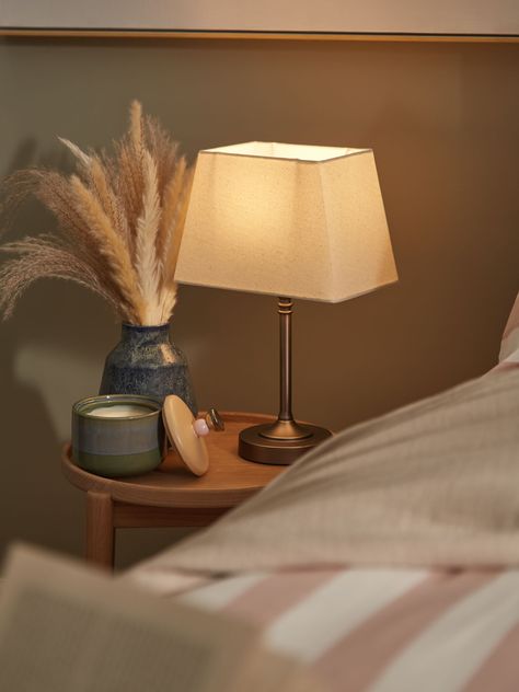 Brilliant for table lamps, this lampshade's classic, simple design means it looks great almost anywhere. The shade gently diffuses light for a relaxed ambience. 20cm shade = H13.5 x W15 x D20.5cm, max 28W bulb 25cm shade = H18 x W19 x D25.5cm, max 40W bulb 30cm shade = H20.5 x W22.5 x D30cm, max 60W bulb Good to know Our straight-sided, or drum lampshades are well-paired with modern lamp bases, while tapered lampshades work well with classic style bases. You can shop our range of lamp bases here Small Lamp Shades, Painted Bedroom Furniture, Ceiling Lamp Shades, Bedroom Lamps, Modern Lamp, Lamp Base, Diffused Light, Front Room, Lamp Shades