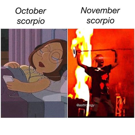 alessia ♡︎ on Instagram: “are you an october or november scorpio? follow @scorpiofhul for more scorpio memes!♏️ credits: @asttrollogy” October Scorpio, November Scorpio, Zodiac Mind Scorpio, Zodiac Quotes Scorpio, Astrology Scorpio, Zodiac Characters, Scorpio Zodiac Facts, Anime Zodiac, Zodiac Signs Scorpio