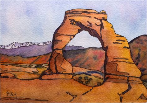 Delicate Arch Watercolor, Utah Watercolor, Plants Sketch, Penny Art, American Desert, Southwest Landscape, Watercolor Art Landscape, Delicate Arch, Watercolour Inspiration