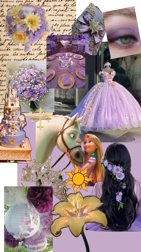 Rapunzel Quinceanera Theme, Rapunzel Wedding Theme, Purple Quinceanera Theme, Bolo Rapunzel, Rapunzel Wedding, Tangled Wedding, Purple Quince, Purple Quinceanera Dresses, Sweet 15 Party Ideas Quinceanera