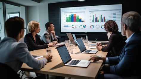 Corporate Meeting Insight: A team of professionals engaged in a corporate meeting discussing data displayed on the screen. #meeting #corporate #professionals #office #conference #data #presentation #graphs #aiart #aiphoto #stockcake https://ayr.app/l/k2zw Data Presentation, Corporate Meeting, Team Meeting, Conference Meeting, Corporate Office Design, Professional Networking, Corporate Image, Corporate Presentation, Business Event