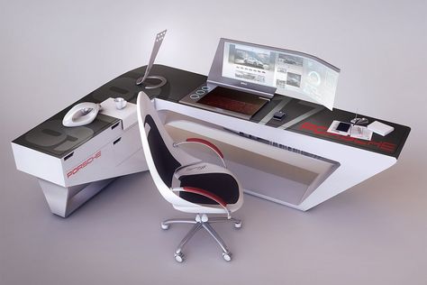 Modern Desk Design, Sci Fi Furniture, Futuristic Desk, Desk Modern Design, Office Desk Designs, Office Table Design, Futuristic Furniture, Luxury Office, Architecture 3d