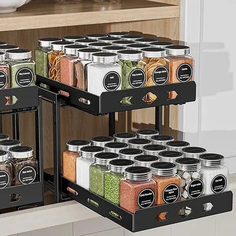 Amazon.co.uk: Spice Jar Shelf Storage Ideas For Spice Storage, Spice Holder Ideas, Seasoning Storage Ideas, Vertical Spice Rack, Spice Organization Ideas, Spice Storage Ideas, Spice Rack Design, Narrow Cabinets, Spice Rack Ideas