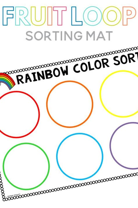 Rainbow color printable sorting mat that can be used with fruit loops or any other material! Perfect for toddlers or preschoolers! Rainbow Fruit Loops Craft, Fruit Loop Color Sorting, Color Sorting Preschool Free Printables, Colors Math Activities Preschool, Fruit Loop Color Sorting Mat, Rainbow Sorting Activity, Food Color Sorting, Color Literacy Activities Preschool, Crafts With Circles Preschool