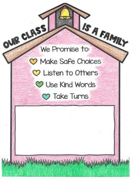 Perfect to pair with the story "Our Class is a Family." I printed it as a poster, colored it in and used it as my classroom rules. The students signed their names in the box. It's also a great handout for them to color and write their own name! COLOR AND BW VERSION Enjoy! In Our Classroom We, Our Class Is A Family Coloring Page, Class Is A Family, Our Classroom Family, Our Class Is A Family Kindergarten, Our Class Is A Family Activities Pre K, We Are A Family Classroom, Our Class Is A Family Bracelets, Our Class Is A Family Craft