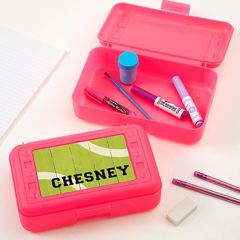 Kids Pencil Box, Personalized Pencil Boxes, Personalized Pencil Case, Pink Pencil, Personalized Pencils, Geometric Pattern Design, Baby Invitations, Tie Dye Colors, Pencil Box