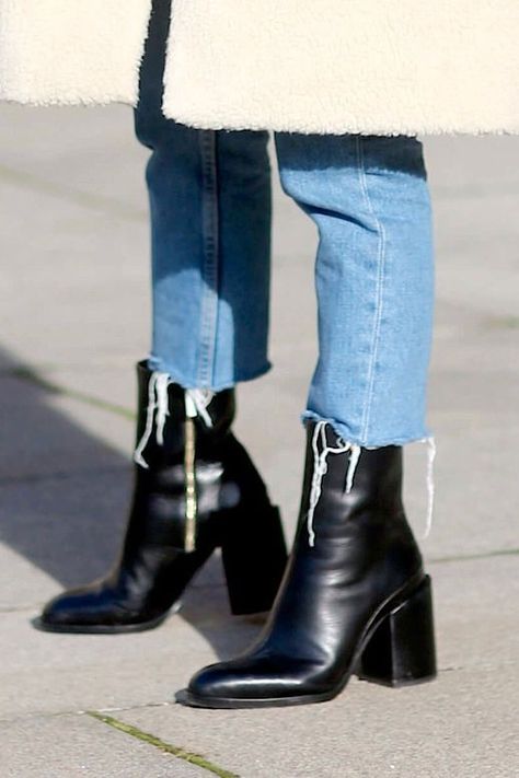 The Denim And Boot Trend To Try Now | Le Fashion | Bloglovin’ Street Style Jeans, Boots And Jeans, Thigh High Heels, Bohemian Mode, High Heels Boots, Winter Mode, Womens Shoes High Heels, Boot Pumps, Martin Boots