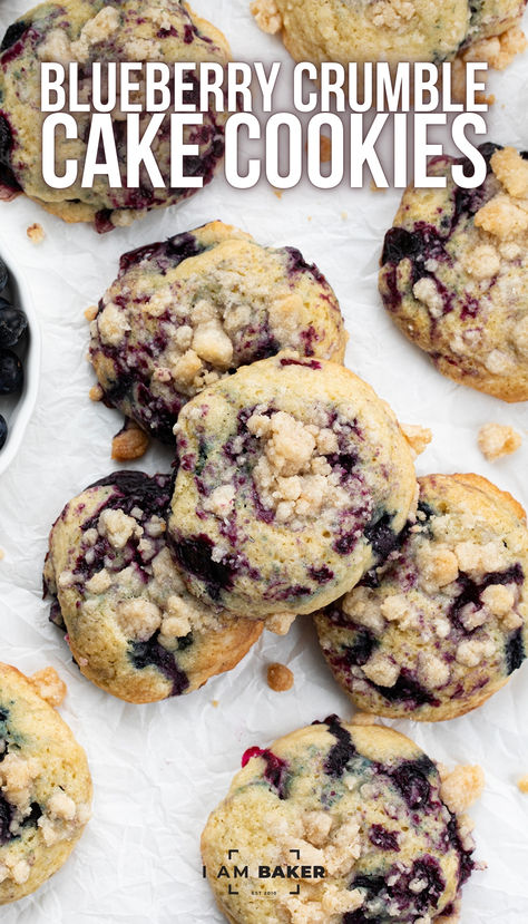 Blueberry Crumble Cake Cookies are soft, cake-like cookies with blueberry filling swirled inside and topped with a crumble topping. They are a delightful treat that combines the tenderness of a muffin or cake with the irresistible texture of a crumbly topping. Blueberry Cheesecake Cookies Recipes, Blueberry Pie Filling Cookies, Easy Bake Deserts, Crumbl Blueberry Cookies, Blueberry Muffins Cookies, Crumbl Cookie Blueberry Muffin, Cookies With Crumble Topping, Crumble Blueberry Muffin Cookies, Quick Easy Blueberry Dessert