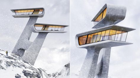 Edge Villa: A Futuristic Cliff House by|Futuristic Pole House, Dragon's Lair, Architectural Section, Concrete House, Future City, Conceptual Design, Futuristic Architecture, Architect Design, California Usa