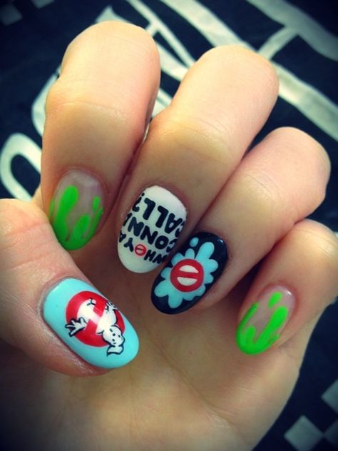 Ghost busters nails. ♡ Nails 2016, New Paint Colors, Nail Designs Valentines, Ghost Busters, New Nail, Cute Nail Designs, Geek Chic, Ghostbusters, Mani Pedi