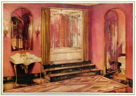 1929 Bathroom Art Deco Bathrooms, Arte Art Deco, Colorful Bathroom Tile, Old Bathrooms, Art Deco Bathroom, Deco Bathroom, Retro Bathrooms, Interior Vintage, Casa Vintage