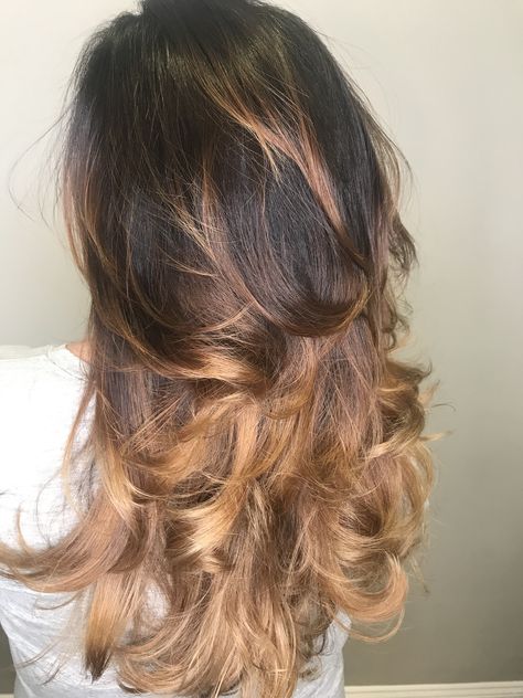 Dark brown hair with balayage #haircolor Light Brown Underneath Dark Brown, Brown Tips Hair, Black Streaks In Brown Hair, Streaks On Black Hair, Blonde Ends On Brown Hair, Blonde Streaks In Brown Hair, Dark Brown Hair With Balayage, Brown Hair With Blonde Ends, Brown Hair With Balayage