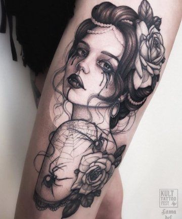 We've rounded up the coolest, spookiest, most beautiful and whimsical Halloween tattoo ideas, so you can wear your Halloween spirit with pride, every month of the year. Vampire Tattoo Designs, Vampire Lady, Vampire Tattoo, Girl Face Tattoo, Scary Tattoos, Inspiration Tattoo, Creepy Tattoos, Tattoos Geometric, Spooky Tattoos