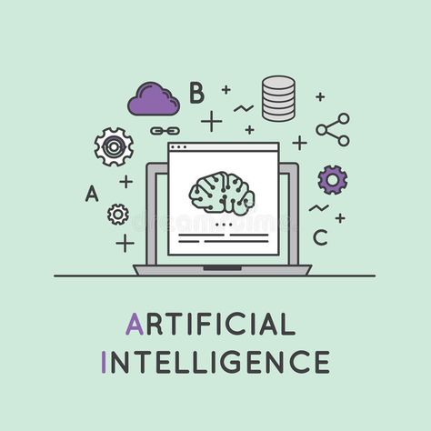 Illustration of Artificial Intelligence and Machine Learning Concept. Vector Ico , #AFFILIATE, #Intelligence, #Machine, #Illustration, #Artificial, #Learning #ad Artificial Intelegent Illustration, Machine Illustration, Icon Style, Concept Illustration, Cool Fonts, Machine Learning, Vector Icons, Image Illustration, Stock Illustration