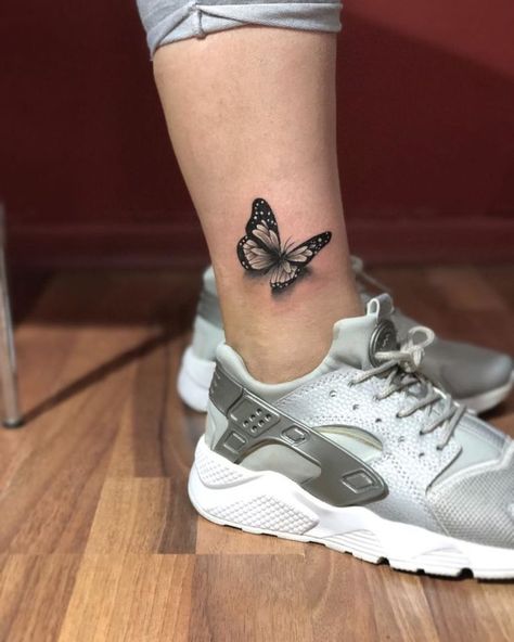 Mara Tattoo, Ankle Tats, Star Foot Tattoos, Butterfly Leg Tattoos, Butterfly Ankle Tattoos, Butterfly Sleeve Tattoo, Butterfly Thigh Tattoo, Borboleta Tattoo, Butterfly Tattoos On Arm