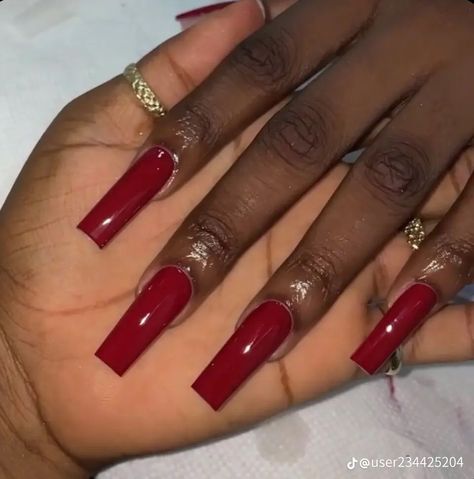 Square Red Nails Acrylic, Red Nails On Dark Skin Women, Square Acrylic Nails Halloween, Long Dark Red Nails, Dark Red Acrylics, Wine Red Nails Acrylic, Deep Red Nails Acrylic, Red Nails Dark Skin, Red Acrylic Nails Square