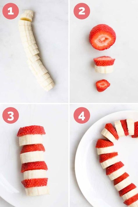 How cute is this Strawberry and Banana Candy Cane? A fun and healthy Christmas snack idea for kids. Young kids will love to help and it is a great way to teach repeated pattern and counting skills. Looking for other healthy Christmas snacks? This site has a load of great ideas... Healthy Christmas Snacks, Christmas Party Snacks, Strawberry And Banana, Winter Snack, Banana Candy, Candy Cane Crafts, Healthy Candy, Strawberry Candy, Kids Christmas Party