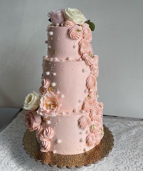 Pink Birthday Cake 3 Tier, Sweet 16 3 Tier Cake, Pink Xv Cake, Pink Three Tier Cake, Pink Cake 3 Tier, 3 Layer Pink Cake, 3 Teir Cakes Ideas Birthday, 18th Birthday Cake 3 Tier, 3 Tier Pink Cake