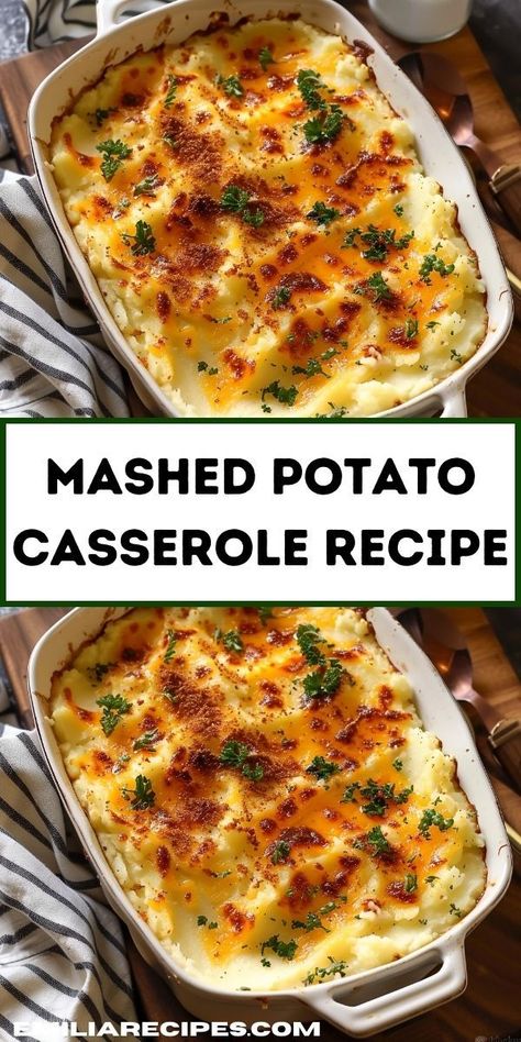 Looking for potato side dishes? Try this mashed potato casserole recipe! Perfect for dinner ideas and potato recipes, it’s a delicious addition to your potato dinner recipes and family meals.