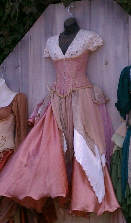 This would make a great Aurora steampunk dress!!! Layered Pirate Skirt, Pink Renfaire Dress, Pink Steampunk Outfit, Ren Fair Princess, Ren Faire Looks, Pink Pirate Outfit, Pink Ren Faire Outfit, Dark Pink Clothes, Pink Witch Outfit