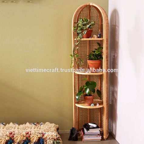 Corner Shelf Living Room, Living Room Corner Shelf, Corner Shelves Living Room, Corner Shelf Bathroom, 70s Room, Rattan Shelf, Corner Storage Shelves, Bathroom Corner Shelf, Diy Upholstery