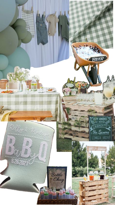 Green gingham, back yard BBQ style baby shower. Baby Barbecue Shower Ideas, Backyard Bbq Baby Shower Ideas, Southern Baby Shower Ideas, Baby Shower Picnic Ideas, Summer Baby Shower Ideas For Boys Themes, Bbq Themed Baby Shower Ideas, Baby Shower Bbq Ideas, Baby Que Shower Ideas, Barbecue Baby Shower Ideas