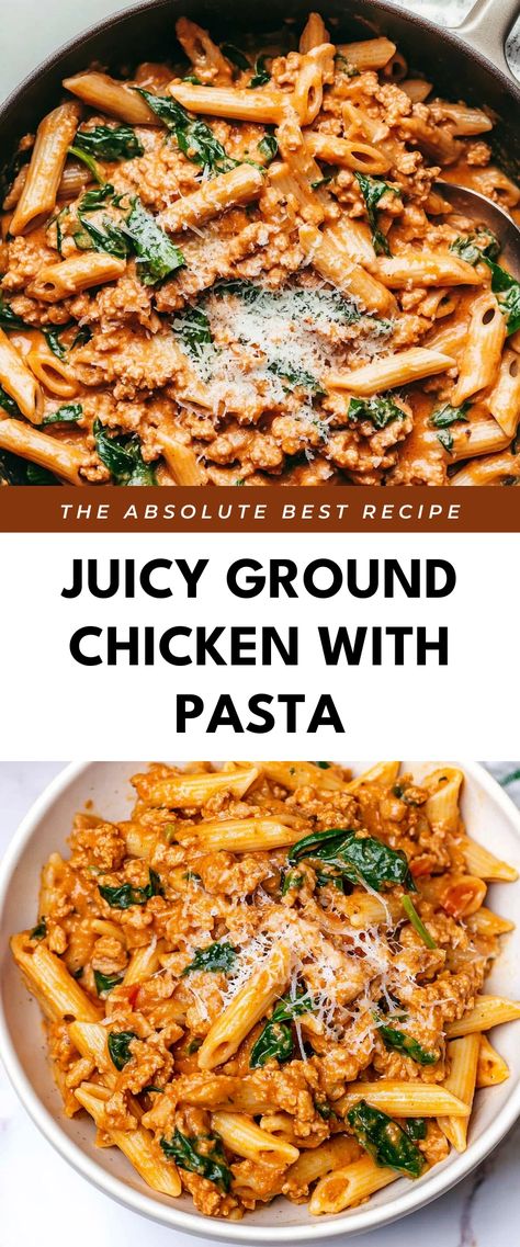 Image for Juicy Ground Chicken with Pasta Easy Noodle Dinner Recipes For Family, Easy Meals With Ground Chicken, Ground Chicken And Noodles, Easy Ground Chicken Recipes Healthy, Ground Chicken Skillet Recipes, Dinner Recipes Ground Chicken, Meals With Ground Chicken, Ground Chicken Pasta Recipes, Pasta With Ground Chicken