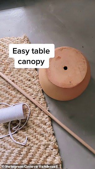 How to create Geneva Vanderzeil's stunning DIY canopy for your Christmas dinner table | Daily Mail Online Diy Table Canopy, Diy Table Top Canopy, Table Canopy Diy, Table Top Canopy Diy, Over Table Hanging Decorations Diy, Diy Table Cover Ideas, Diy Table Rod Stand, Diy Over Table Rod, Over The Table Rod Decor Diy