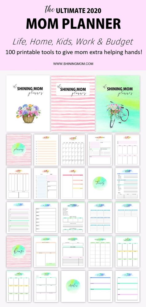 Fall in love with the 100 organizing tools for moms in one ultimate printable mom planner for 2020! Snag dependable home binders, goal-setting worksheets, budget planners, kid organizers and kitchen printables designed to help the busiest person of them all- mom. Let's get planning, mom! #mom #printables #shiningmomprintables #2020 #planner #planneraddict #plannerlove Mom Planner Printables Free Home Management Binder, Mom Agenda Planner, Mom Organization Planner, Mom Binder Printables Free, Life Binder Printables Free, Mom Planner Ideas, Mom Planner Printables Free, New Mom Planner, Mom Binder