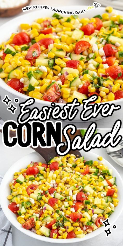 Corn Salad Cold Corn Salad Recipe Simple, Ww Corn Salad, Confetti Corn Salad, Corn And Pepper Salad, Corn And Feta Salad, Healthy Corn Salad Recipe, Bbq Sides Vegetables, Corn Summer Salad Recipes, Dressing For Corn Salad