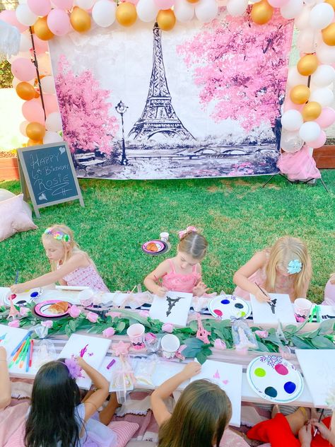 Fancy French Themed Birthday Party - Princess Turned Mom Paris Themed Birthday Party Activities, Paris Themed Birthday Party Games, French Inspired Birthday Party, Girls Paris Birthday Party, Bonjour To Four Birthday Party, Paris Tea Party Theme, French Birthday Party, French Themed Birthday Party, French Themed Birthday