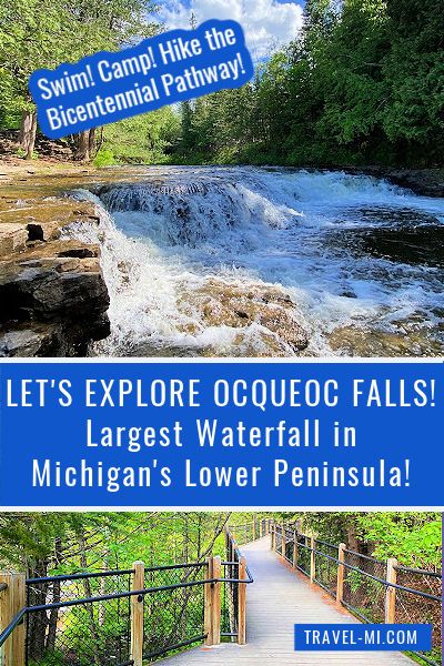 Let's Explore Ocqueoc Falls in Northern Michigan! Ocqueoc Falls Michigan, Bond Falls Michigan, Boyne Falls Michigan, Munising Michigan, Michigan Waterfalls, Mackinaw Bridge, Fall In Michigan, Travel Thoughts, Travel Michigan