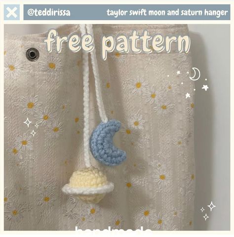 Free Pattern Moon and Saturn Hanger I found this super cute moon and saturn hanger by @teddirissa (IG). I hope you like this pattern. Thanks and follow for ! #foryou #handmade #crochethanger #inspo #crochetersoftiktok Crochet Saturn Free Pattern, Moon And Saturn Crochet, Saturn Crochet Pattern, Moon Pattern Crochet, How To Crochet A Moon, Crochet Patterns Taylor Swift, Taylor Swift Crochet Keychain, Moon Crochet Pattern Free, Crochet Moon Keychain