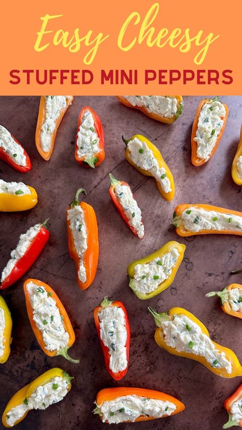 Cream Cheese Stuffed Mini Peppers - HOORAH to Health Broccoli And Chive Stuffed Mini Peppers, Stuffed Bell Peppers Snack, Stuffed Snacking Peppers, Mini Sweet Pepper Appetizers, Cream Cheese Stuffing For Peppers, Stuffed Pepper Bites, Easy Stuffed Mini Peppers, Cream Cheese Stuffed Mini Peppers Appetizers, Cream Cheese Stuffed Sweet Peppers Minis