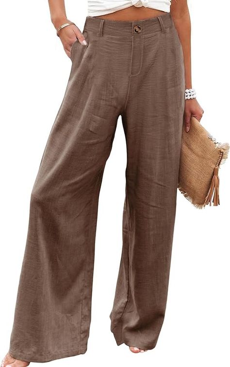 Hooever Womens Cotton Linen Pants Casual Button Up High Waisted Wide Leg Trousers(Brown-Medium) at Amazon Women’s Clothing store Linen Pants Casual, Cotton Linen Pants, Trendy Outfits For Teens, Pants Casual, Amazon Women, Linen Pants, Wide Leg Trousers, Outfits For Teens, Cotton Linen